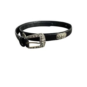 Fossil Black Leather Boho Belt Silver Concho Accents Medium